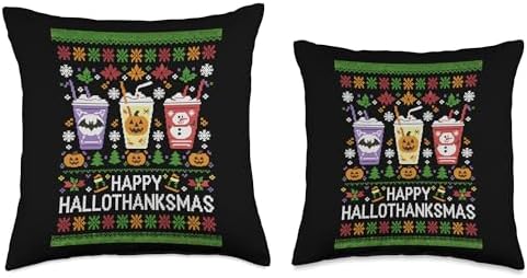 Happy Hallothanksmas Halloween Thanksgiving Christmas Mashup Throw Pillow - Image 3