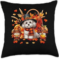 Thanksgiving Maltipoo With Gnomes Fall Leaves Pumpkins Throw Pillow by Unknown