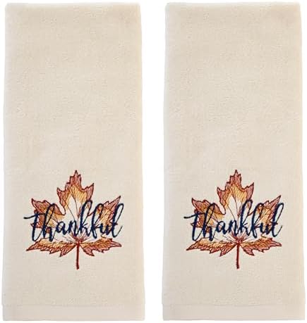SKL Home Fall/Thanksgiving Thankful Leaf Hand Towel Set-2pc, Natural by SKLHomebySaturdayKnightLtd