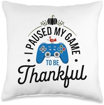I Paused My Game To Be Thankful, Gamer Happy Thanksgiving Throw Pillow by HadleyDesigns