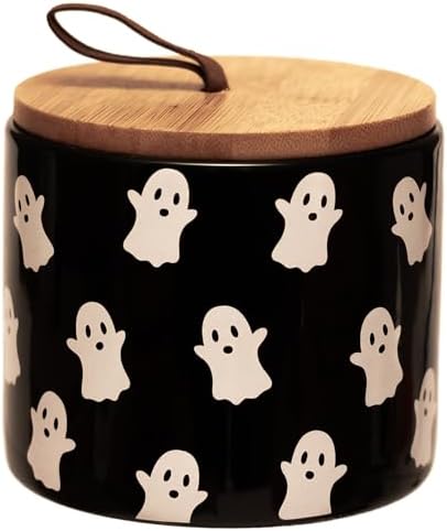 Boston International Halloween Ceramic Cannister with Lid, 4" x 3.5", Ghosts