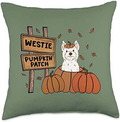Westie Pumpkin Patch Dog Lovers Thanksgiving Halloween Throw Pillow by Unknown