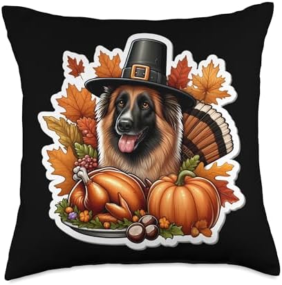 Thanksgiving Belgian Laekenois Dog Owner Mom Dad Funny Fall Throw Pillow by Unknown