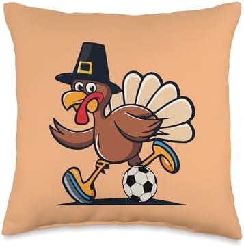 Funny Thanksgiving turkey Playing soccer Ball tees Thanksgiving Turkey Will Soccer Ball Funny Men Boys Kids Throw Pillow, 16x16, Multicolor by Unknown