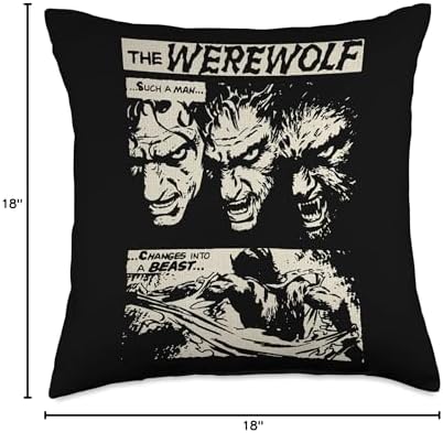 Man to Beast Halloween Vintage Horror Monsters Classic Movie Monster Horror Comic Werewolf Man Wolf Throw Pillow, 18x18, Multicolor