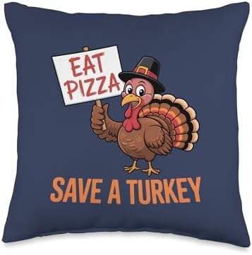 Funny Thanksgiving Vegan Shirt Eat Pizza Save a Turkey Mama Throw Pillow by Unknown