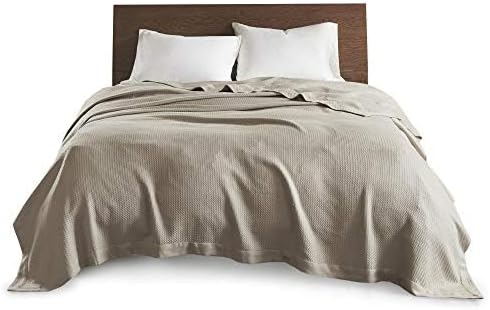 Madison Park 100% Egyptian Cotton King Size Bed Blanket for Summer Khaki | Cozy Soft Breathable Durable, Waffle Weave Woven Casual, Lightweight Knit All Season Throw for Bed Couch or Sofa, OEKO TEX