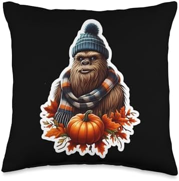 Autumn Fall Big-Foot Big Foot Sasquatch Lover Thanksgiving Throw Pillow by Unknown