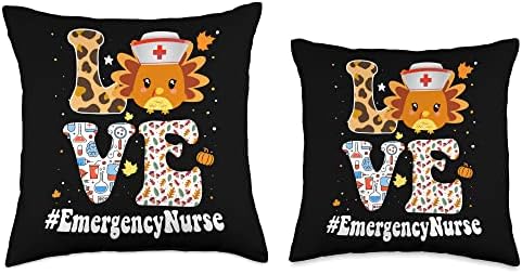 Retro Gobble Gobble Thanksgiving Emergency Nurse Turkey RN Throw Pillow - Image 3