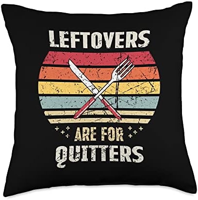 Leftovers Are For Quitters Funny Retro Thanksgiving Vintage Throw Pillow by Unknown