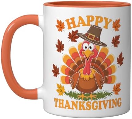Happy Thanksgiving Funny Turkey Family Dinner Thanksgiving Ceramic Mug, Orange/White, 11oz by Unknown