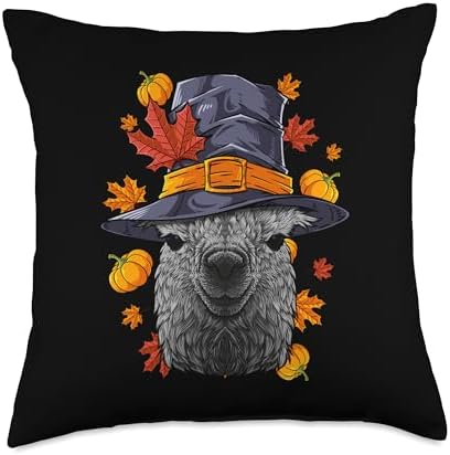 Thanksgiving Llama Pilgrim Costume Fall Autumn Throw Pillow by Unknown