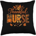 Nurses ER ICU RN Fall Autumn Thanksgiving Thankful Nurse Throw Pillow by Unknown