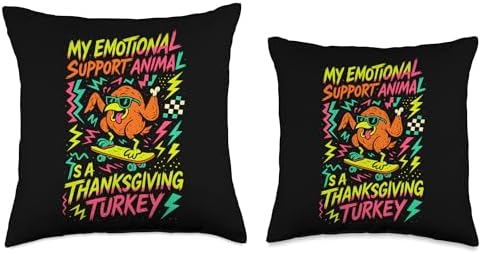 My Emotional Support Animal is a Thanksgiving Turkey Funny Throw Pillow - Image 3