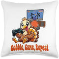 Gobble, Game, Repeat, Gamer Thanksgiving Turkey Throw Pillow by Unknown