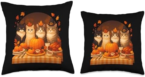 Fall Thanksgiving Cats Dinner Feast Vintage Fall Home Decor Throw Pillow - Image 3