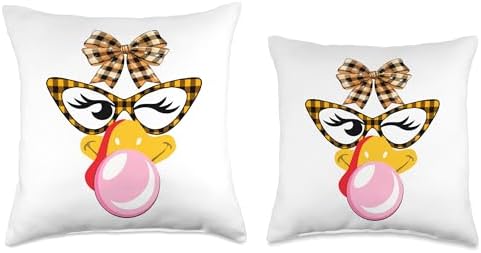 Thanksgiving Turkey Face Blowing Bubble Leopard Sunglasses Throw Pillow - Image 3