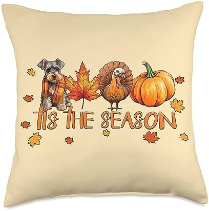 Tis The Season Miniature Schnauzer Fall Thanksgiving Throw Pillow by Unknown