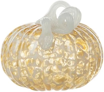 Glitzhome Fall Glass Pumpkin Decor Hand Blown Glass Pumpkin Table Top Home Decor for Fall Harvest & Thanksgiving Decorating, 5" H, Amber