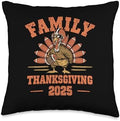 Happy Thanksgiving 2025 Funny Football Turkey Family Dinner Throw Pillow by Unknown