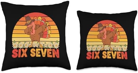 6 7 Six Seven Meme 67 Funny Turkey Dabbing Thanksgiving Throw Pillow - Image 3
