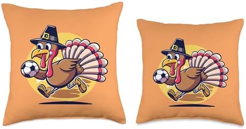 Funny Thanksgiving turkey Playing soccer Ball tees Thanksgiving Cute Turkey Holding Soccer Ball Men Boys Kids Throw Pillow, 16x16, Multicolor - Image 3