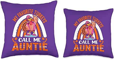 My Favorite Turkeys Call Me Auntie Funny Thanksgiving Day Throw Pillow - Image 3