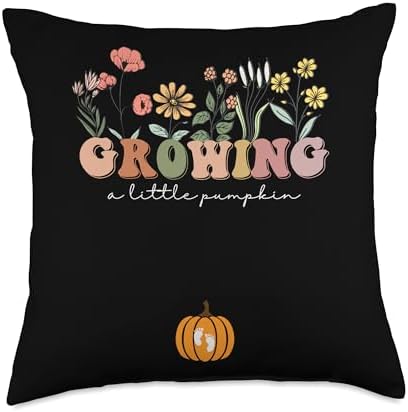 Wildflowers Growing a Little Pumpkin Thanksgiving Pregnancy Throw Pillow by Unknown