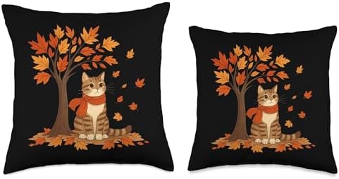 Cat Leaf Fall Tree Hello Autumn Thanksgiving Halloween Throw Pillow - Image 3