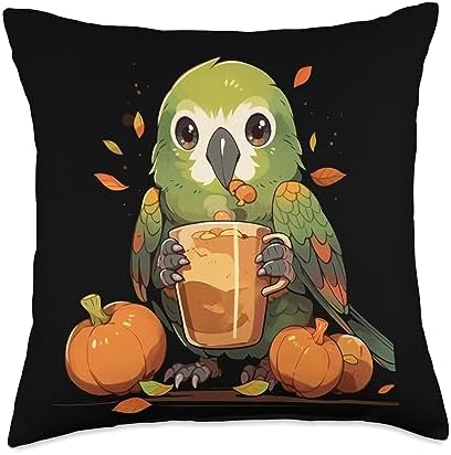 Green Cheek Conure Parakeet Bird Pumpkin Spice Fall Throw Pillow by Unknown