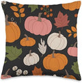 Pumpkin Autumn Pattern Thanksgiving Colorful Fall Leaves Throw Pillow by Unknown