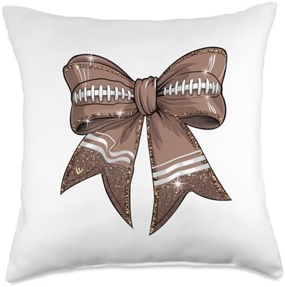 Coquette Bow Pumpkin American Football Thanksgiving Autumn Throw Pillow by Unknown