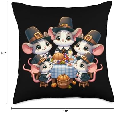 Funny thanksgiving shirty by merch4life Pilgrim Mice's Thanksgiving Banquet Autumn Throw Pillow, 18x18, Multicolor - Image 4