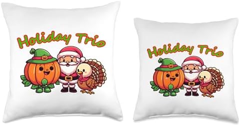 halloween christmas thanksgiving holiday trio Throw Pillow - Image 3