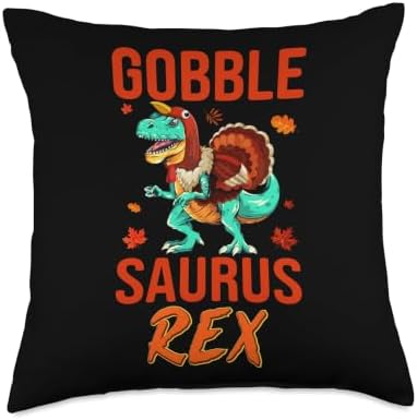 Gobble Saurus-Rex Turkey Dinosaur Thanksgiving Thankful Throw Pillow by Unknown