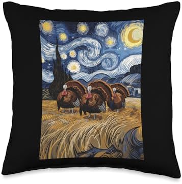 Thanksgiving Turkey Van Gogh Starry Night Holiday Turkey Day Throw Pillow by Unknown