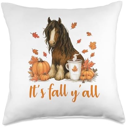 It's Fall Y'all Pumpkin Horse Autumn Thanksgiving Hello Fall Throw Pillow by Unknown