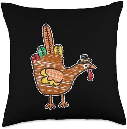 Thanksgiving Turkey Middle Finger Drawing Throw Pillow by Unknown