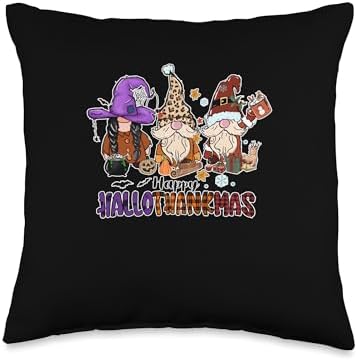 Halloween Thanksgiving Christmas HalloThanksMas Gnome Throw Pillow by Unknown