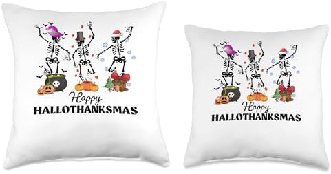 halloween thanksgiving christmas hallothanksmas Skeletons Throw Pillow - Image 3