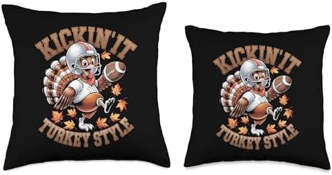 Kickin' It Turkey Style Thanksgiving Turkey Football Throw Pillow - Image 3