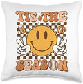 Fall Autumn Lover Smile Face Tis The Season Groovy Fall Thanksgiving Baseball Throw Pillow, 16x16, Multicolor by Unknown