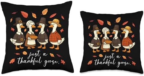 Just a Thankful Goose Thanksgiving Outfit with Cute Pilgrim Throw Pillow - Image 3