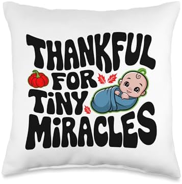 Thankful For Tiny Miracles, Family Kids Thanksgiving Throw Pillow by HadleyDesigns