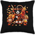 Thanksgiving Bernedoodle With Gnomes Fall Leaves Pumpkins Throw Pillow by Unknown
