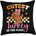 Cutest Turkey in The Flock Kids Fall Fashion Thanksgiving Throw Pillow by Unknown