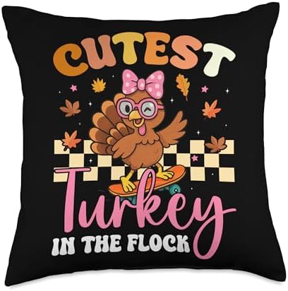 Cutest Turkey in The Flock Kids Fall Fashion Thanksgiving Throw Pillow by Unknown