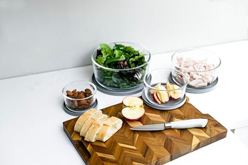 8-Piece Glass Food Storage Containers Set (4 Containers + 4 Lids) | Round, Nesting, Microwave & Dishwasher Safe | BPA-Free, Space-Saving | Grey Lids for Pantry & Kitchen Organization, Grey