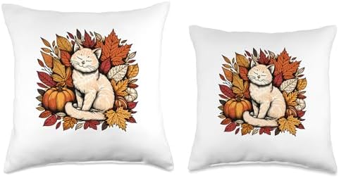 Funny Cat Fall Leaf Tree Hello Autumn Thanksgiving Women Throw Pillow - Image 3