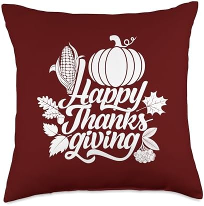 Thanksgiving Colorful Giving Thanks Turkey Tees Happy Thanksgiving Pumpkin Fall Leaves Cranberry Design Throw Pillow, 18x18, Multicolor by Unknown